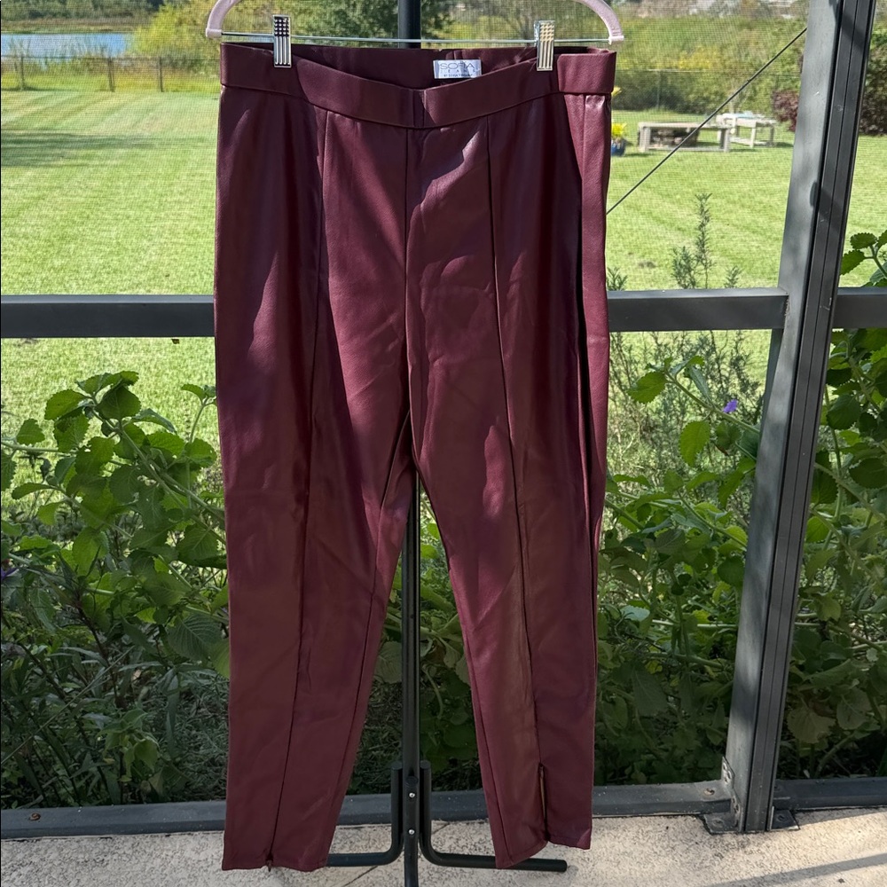 SOFIA jeans by Sofia Vergara 14 burgundy faux leather pants